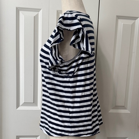 Caslon Navy and White Striped Short Flutter Sleeve Top - Picture 2 of 6